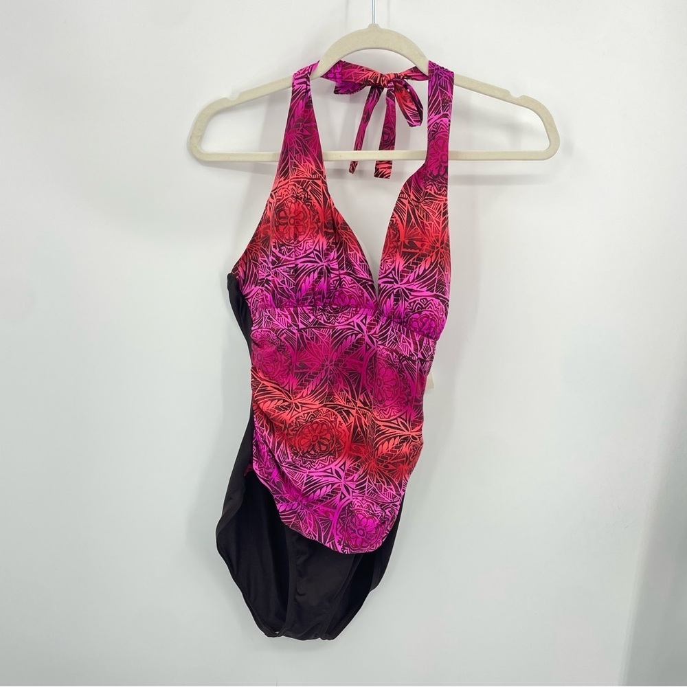 NWT La Blanca Island Goddess One-Piece Slimming Swimsuit‎ Size 12 pink brown